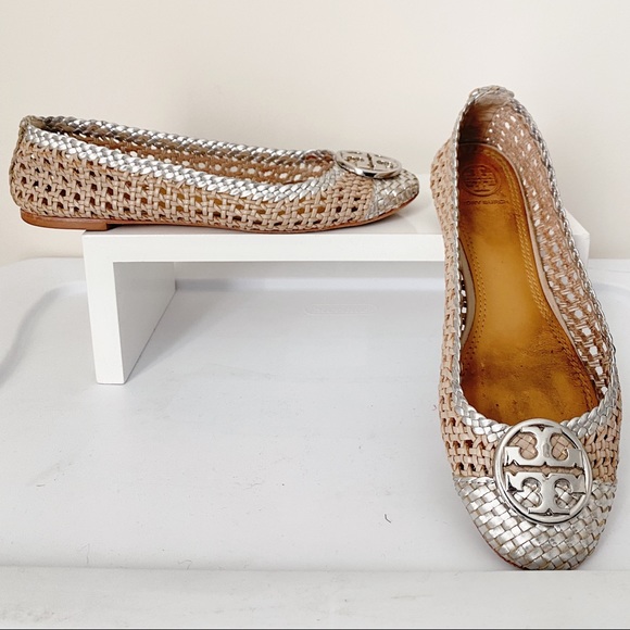 Tory Burch Chelsea Woven Ballet Flats in Silver u0026 Tan Size 11 iuu.org.tr